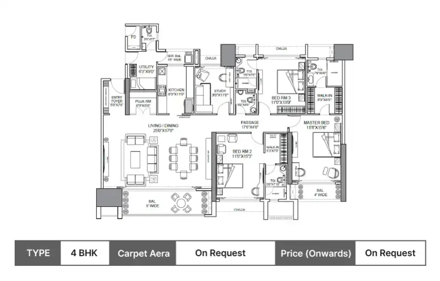 Shree Sai Vana Veda 4 BHK floor plan, sq ft carpet area